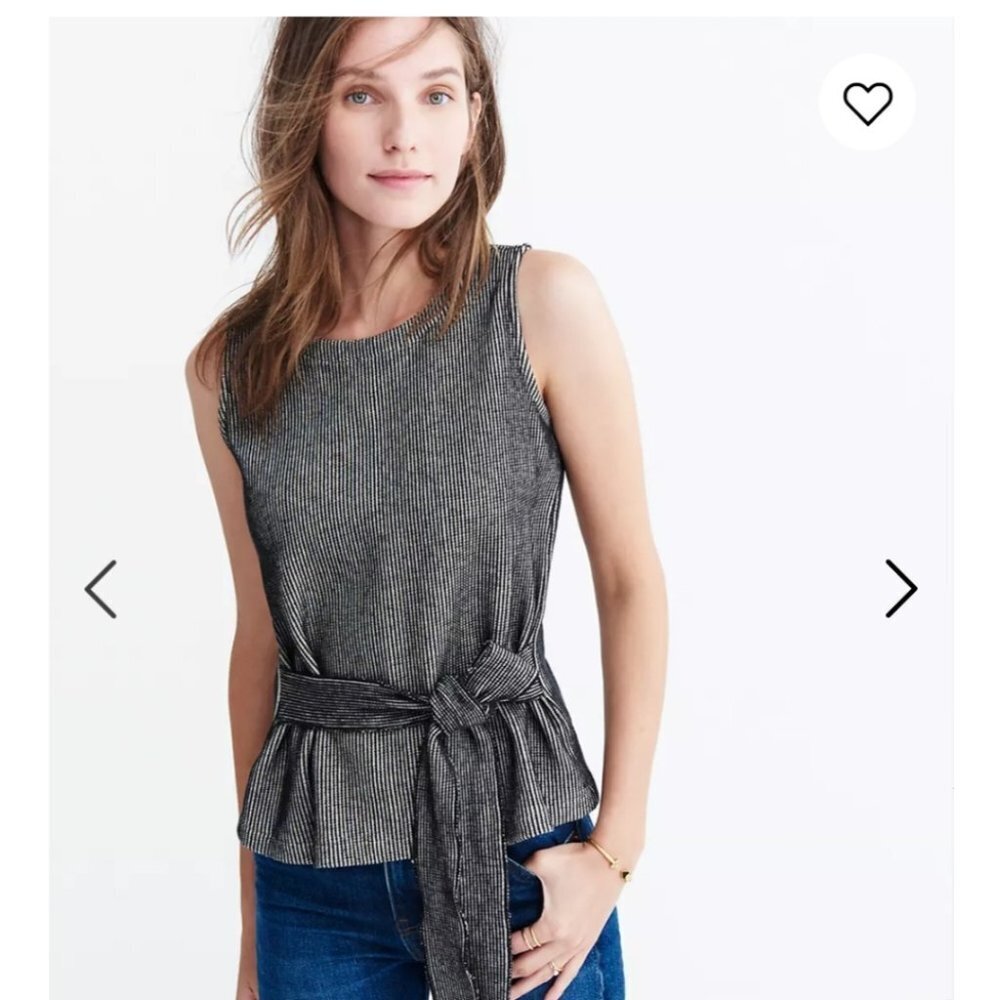 Madewell French Rib Tank Sleeveless Top F8390 XS Black White Textured Boxy Style